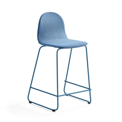 Krzesło Barowe Gander płozy, Siedzisko 630 Mm, Tkanina, Niebieski