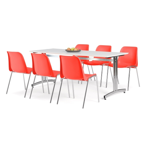 Zestaw Mebli Sanna + Sierra 1 Stół I 6 Czerwonych Krzeseł