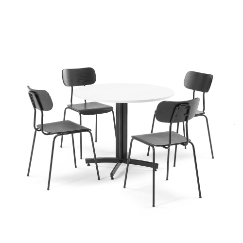 Zestaw Mebli stół ø900 Mm, Biały + 4 Krzesła Czarny