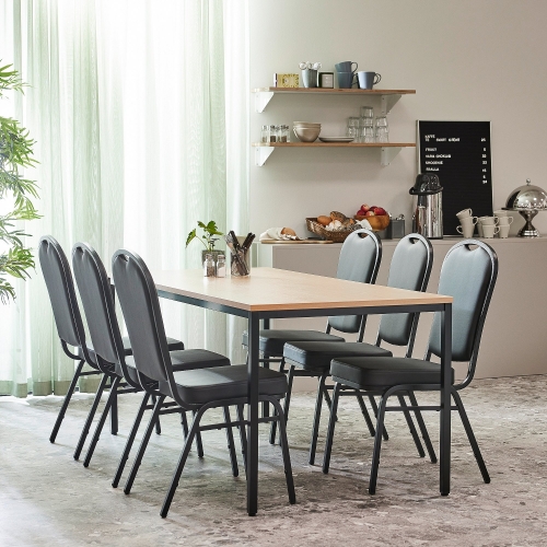 Zestaw Mebli Do Restauracji Jamie + Hartford 1 Stół 1800x800 Mm, Buk + 6 Krzeseł, Czarna Eko-skóra