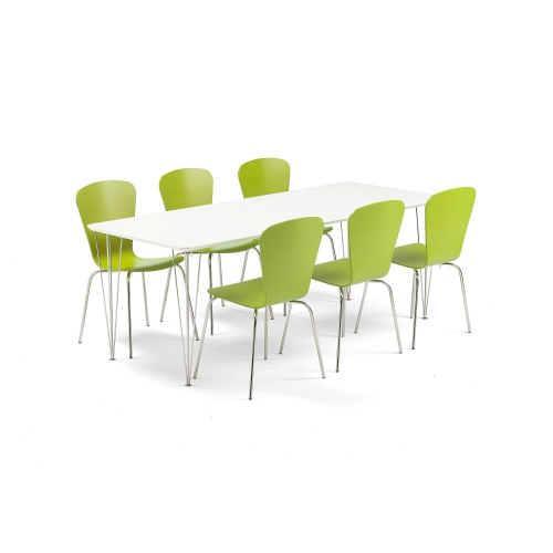 Zestaw Mebli Do Stołówki Zadie + Milla stół + 6 Krzeseł, Zielony