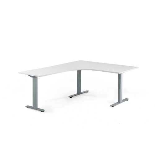 Biurko Ergonomiczne Modulus, Rama T, 1600x2000 Mm, Srebrna Rama, Biały