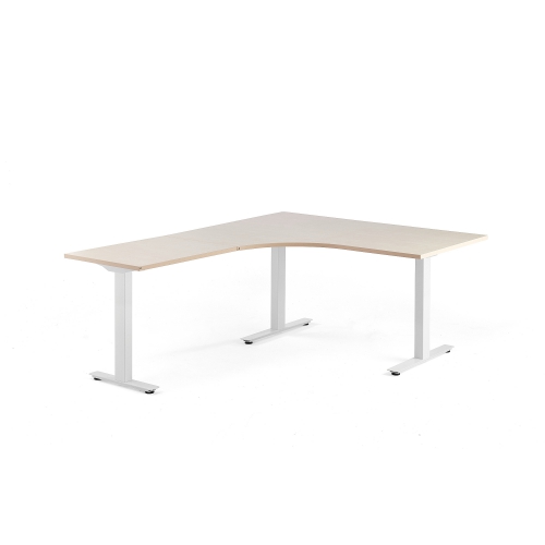 Biurko Ergonomiczne Modulus, Rama T, 1600x2000 Mm, Biała Rama, Brzoza