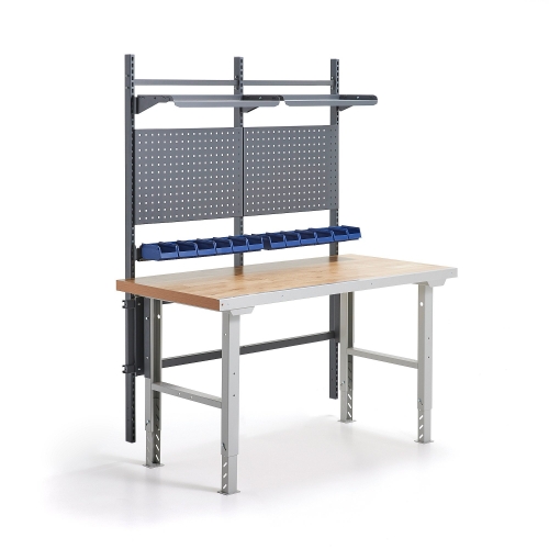 Stół Warsztatowy Z Wyposażeniem Solid Panele Narzędziowe Z Pojemnikami + Półki, 1500x800 Mm, Dąb
