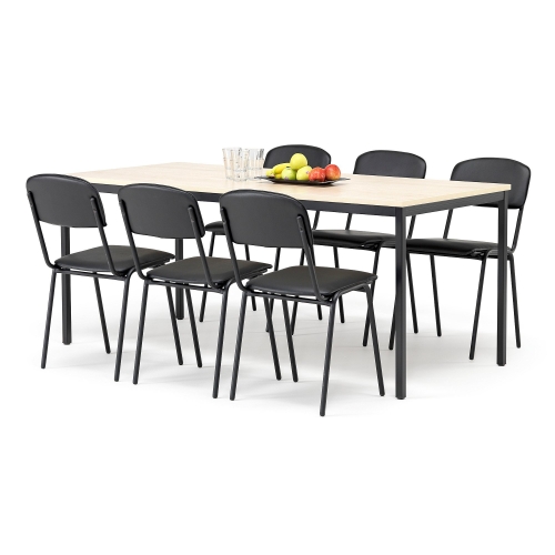 Zestaw mebli do stołówki Stół 1800x800 mm, brzoza + 6 krzeseł, skai/czarny AJ Produkty