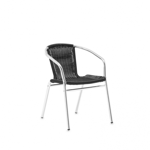 Krzesło do kawiarni MONROE, podłokietniki, aluminium, rattan, czarny AJ Produkty